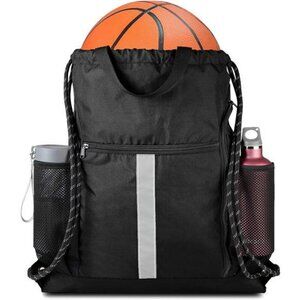 Drawstring Gym Backpack with Shoe Compartment Water Bottle Pockets Travel